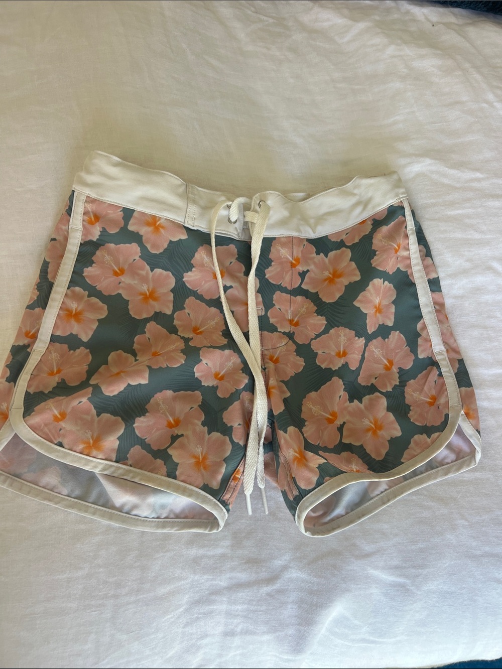 acacia swimwear Pink Hibiscus Floral Kids Swim Trunks on Green